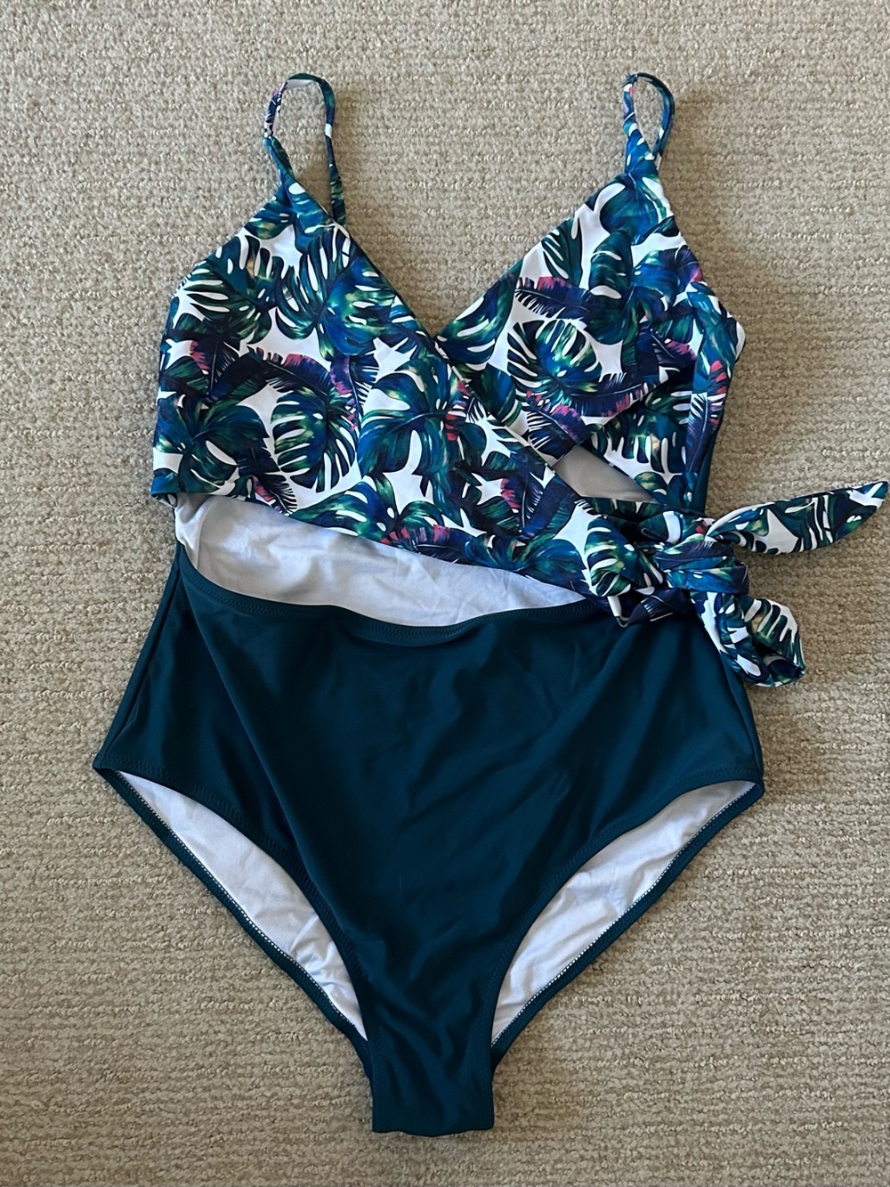 Women’s Tropical Wrap One-Piece Swimsuit - Green Leaf Print